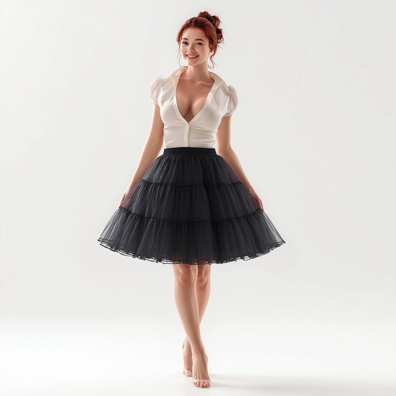 Shimaly Women's Short Length Petticoat Above Knee Underskirt Half Slip Crinoline (S-M, Black) - Image 3